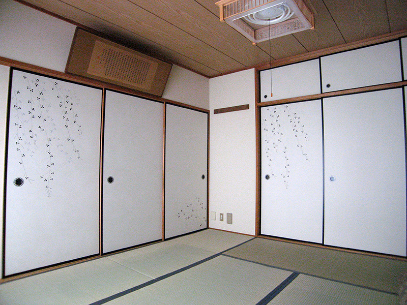 越前手漉雲肌和紙の襖（ふすま）「萩」