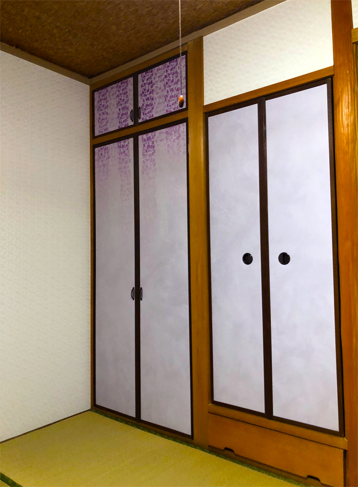 天袋から繋がる藤柄の襖